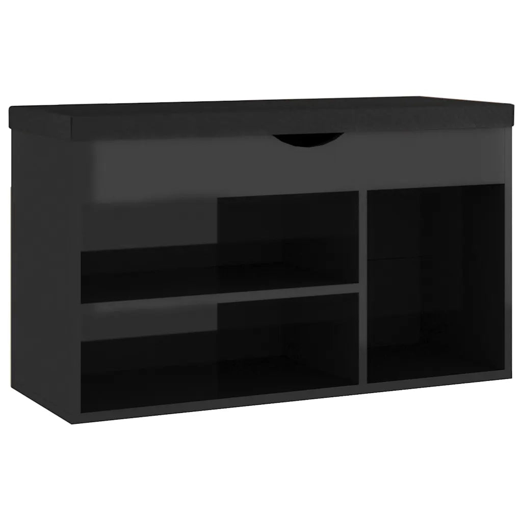 Panca Porta Scarpe | Scarpiera | Mobile per scarpe Cuscino Nero Lucido 80x30x47cm Multistrato