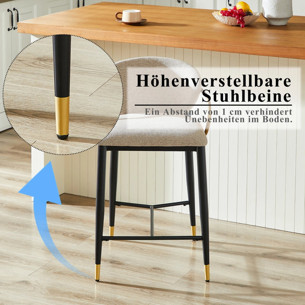 SGABELLO ALTO Set da 2 pezzi Regolabile in altezza Chenille Marrone chiaro Nero-Oro