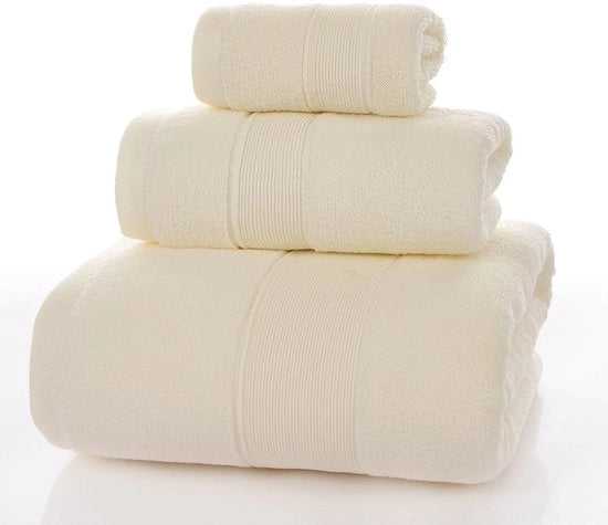 asciugamano (34x34), asciugamano per la mano (35x75), asciugamano da bagno (70x140). 100% cotone lussuoso, estremamente soffice, qualità da hotel, assorbimento eccellente, adatto per la bagno, doccia, spiaggia e uso quotidiano (bianco sporco).