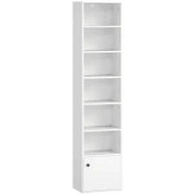 Libreria a 7 Livelli in Stile Moderno con Ripiani Aperti e Anta 40x30x180 cm Bianco