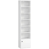 Libreria a 7 Livelli in Stile Moderno con Ripiani Aperti e Anta 40x30x180 cm Bianco