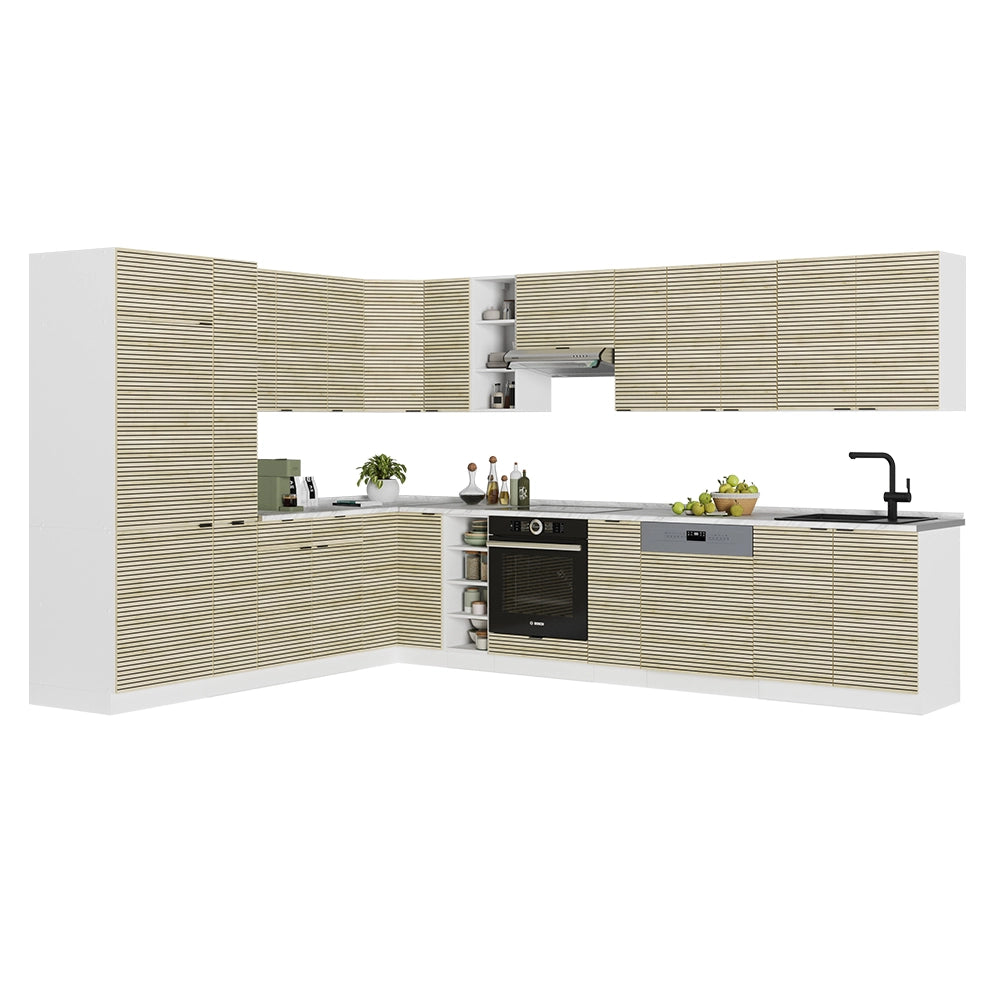Cucina angolare completa Fame-Line Pannello in quercia/Bianco 347 x 60 cm, PL Marmo Vicco