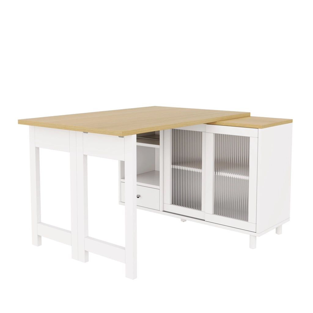 Tavolo da pranzo pieghevole e allungabile con vano contenitore in MDF bianco