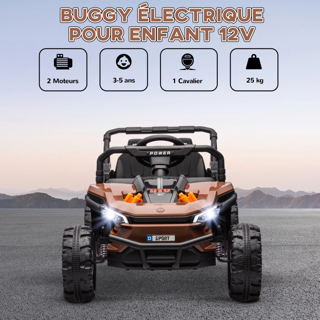 Veicolo elettrico per bambini buggy UTV telecomando 2.4Ghz ¨C zephmum ¨C 103x69x59 cm marrone