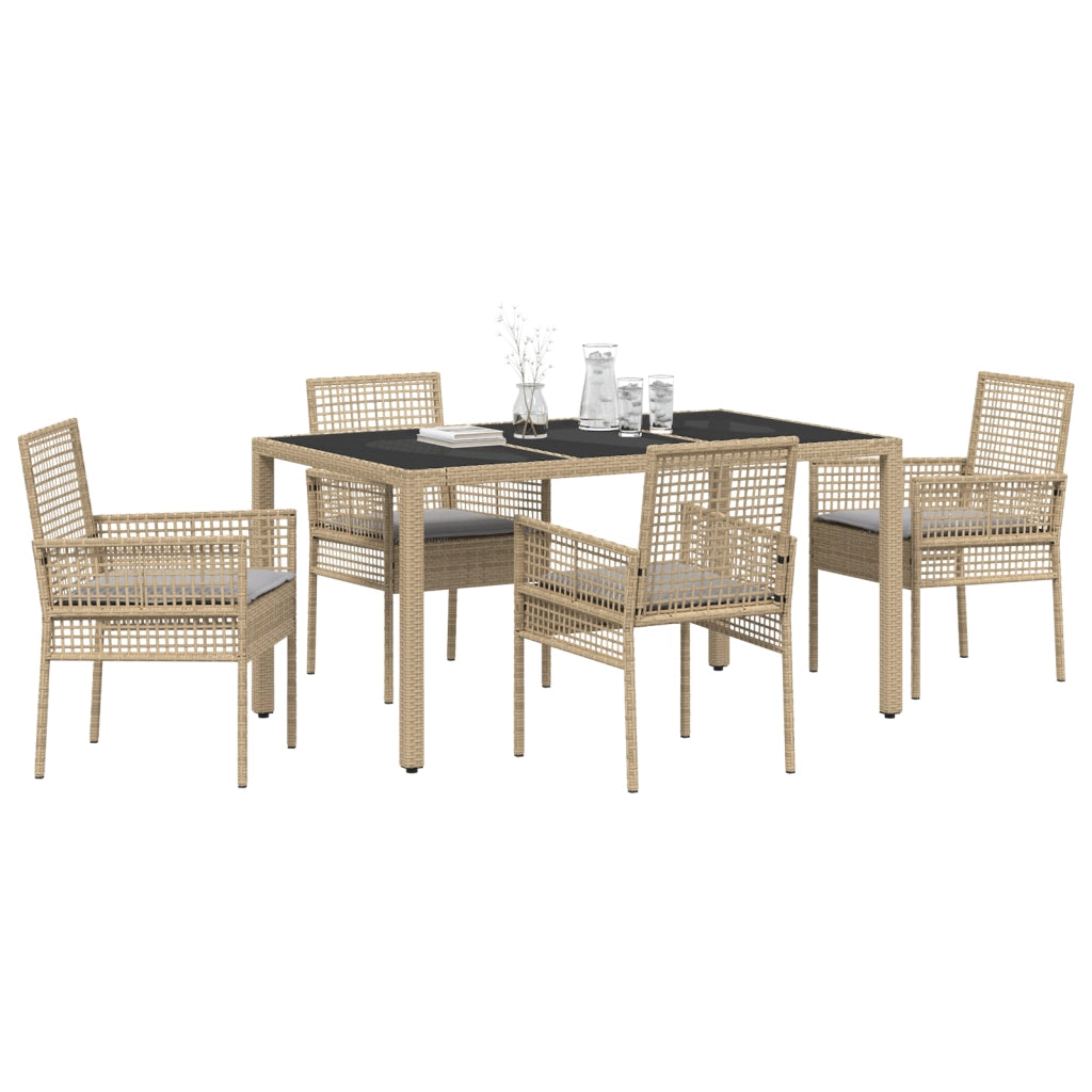Set da pranzo da giardino 5 pezzi con cuscini beige in rattan sintetico