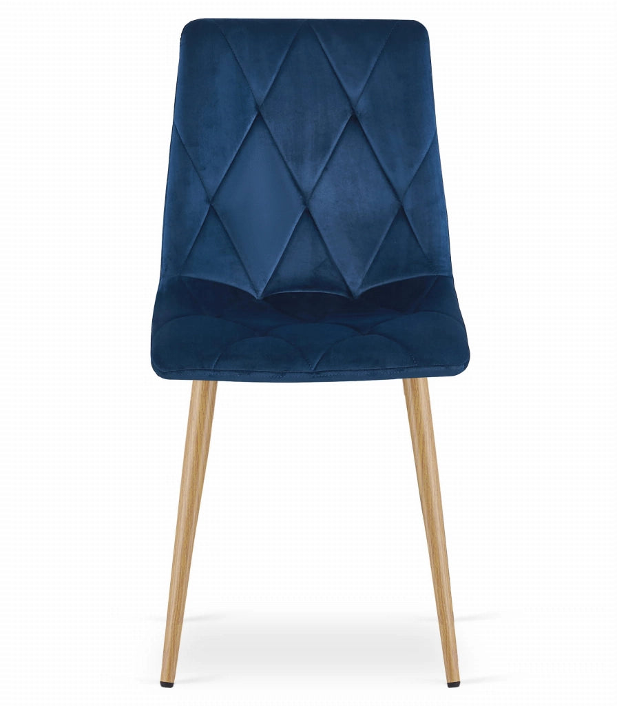 Sedia Valora TYRA in velluto blu navy con gambe color legno x2