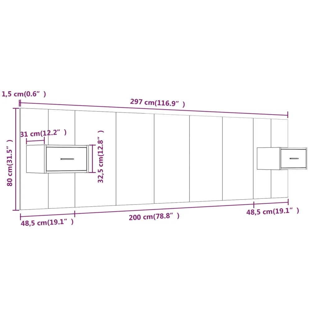 Testiera Letto con Comodini in Legno Multistrato Rovere Fumo 3115729
