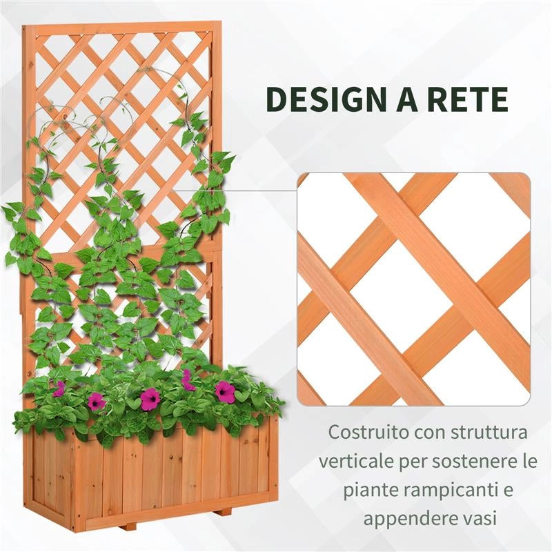 FIORIERA DA ESTERNO IN LEGNO CON SPALLIERA A GRIGLIA PER RAMPICANTI 72.5L X 31.5P X 149.5A CM IN LEGNO