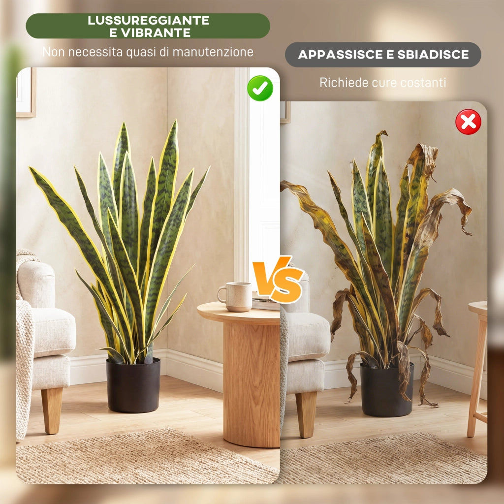 Sanseveria Artificiale Pianta Finta Realistica con Vaso, ?15cm x 80cm, Verde e Giallo