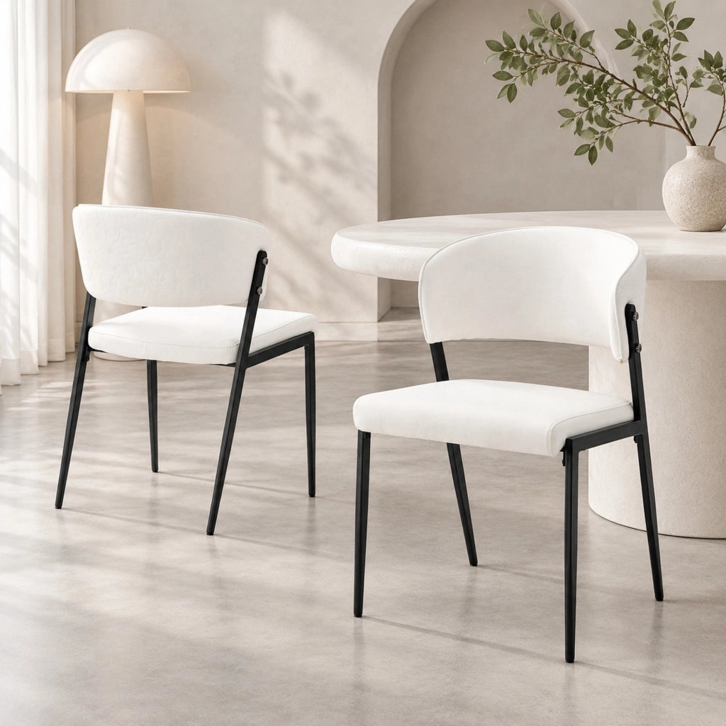 Set di 2 sedie imbottite in PU bianco con struttura in metallo