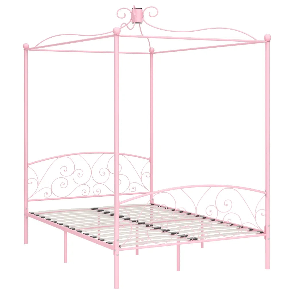Letto matrimoniale | Letto per adulti | Letto a Baldacchino Rosa in Metallo 140x200 cm