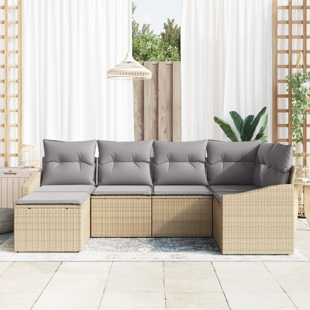 Set da Pranzo Giardino 6 Pezzi con Cuscini Grigio Polyrattan