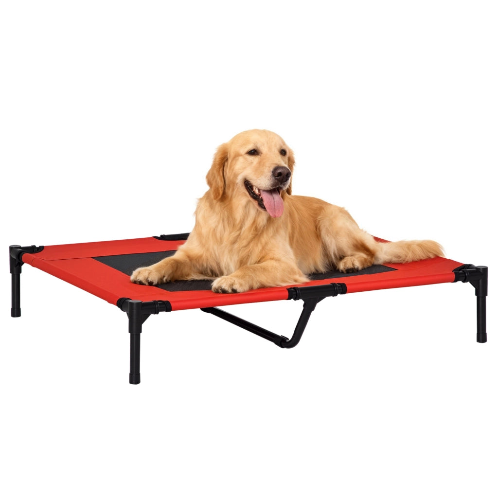 Letto per Cani e Gatti con Zona in Rete Traspirante ¨C Minimal ¨C Tessuto Oxford Rosso 91.5x76.2x18 cm