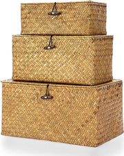 Set di 3 contenitori con coperchio - Zeegras - Rettilineo - Tessuto a mano - Cassetto decorativo - Organizzatore per giocattoli - Multifunzionale