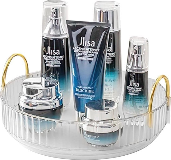 Organizzatore cosmetico, riposo rotativo 360°, organizzatori per trucco e capelli, sistema di conservazione per la cura della pelle, 1 livello, trasparente
