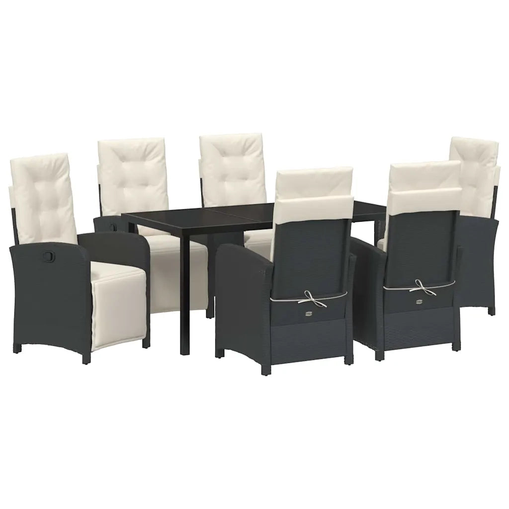 Set da Pranzo per Giardino con cuscino 7 pcs Nero polyrattan 3380306