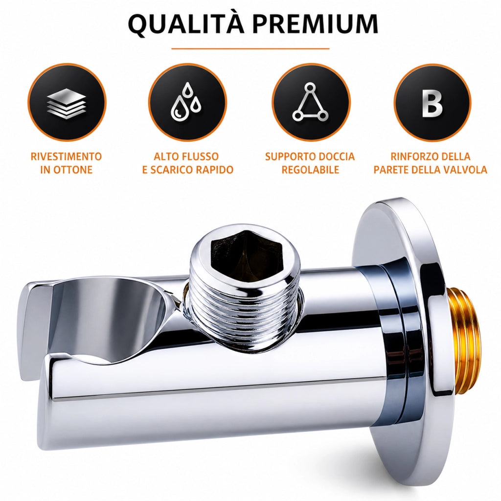 Presa D’Acqua Tonda Con Supporto Doccetta Ottone Cromato 1/2" Rosone 59507