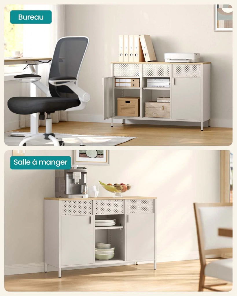 Mobiletto portaoggetti in metallo 40 x 110 x 76 cm credenza a due ante con chiusura magnetica ripiani regolabili struttura in acciaio beige 12_0007933