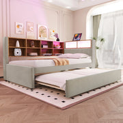 Divano letto multifunzionale 90x200 cm con letto estraibile 90x190 cm; LED e prese; grigio chiaro