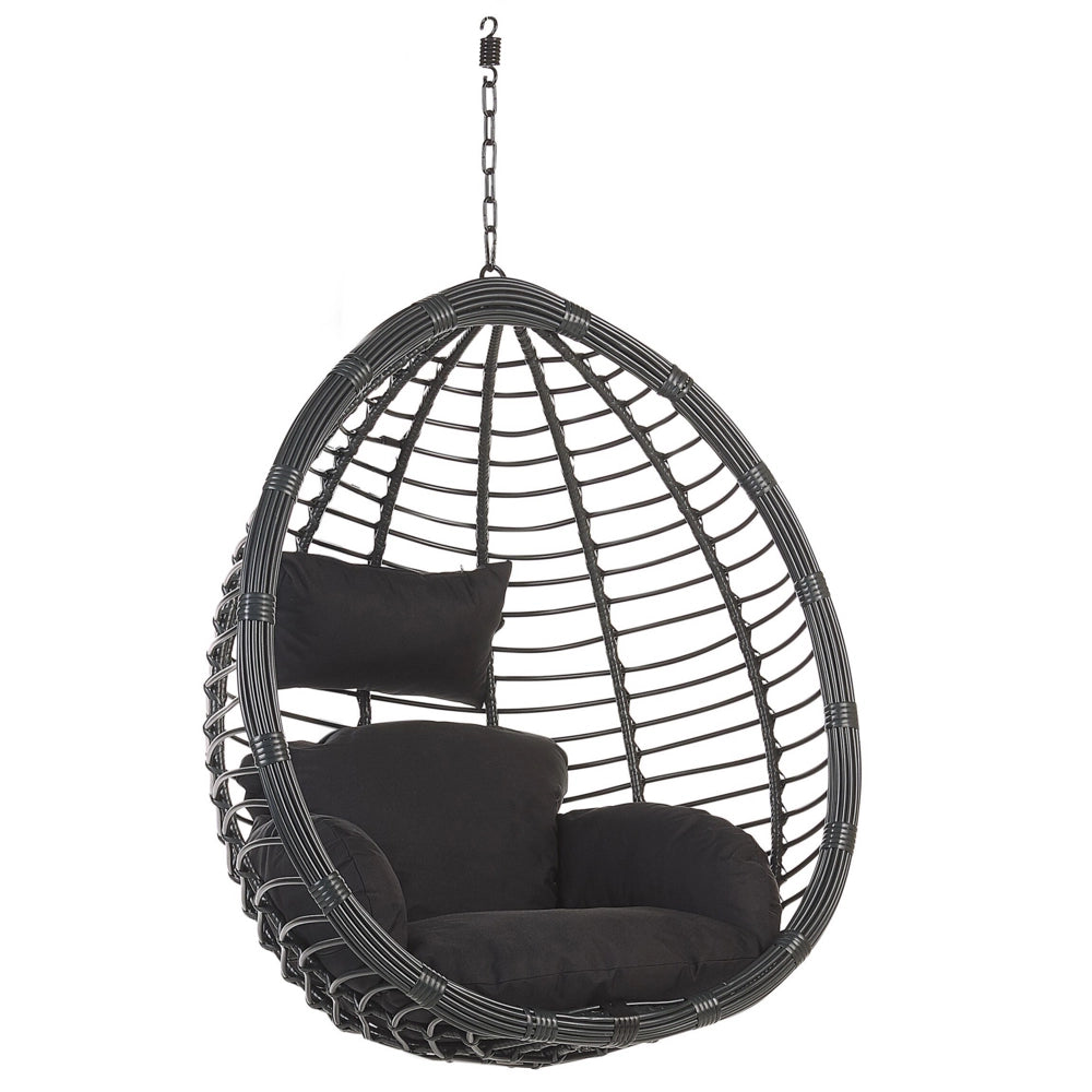 Sedia sospesa poltrona pensile in rattan Nero con struttura in metallo per interni ed esterni a forma di uovo moderna Boho