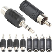 Adattatore 1/8 pollice femmina stereo a mono cinch-maschio e adattatore 3,5 mm stereo a mono RCA-femmina verniciato nero da 10 pezzi