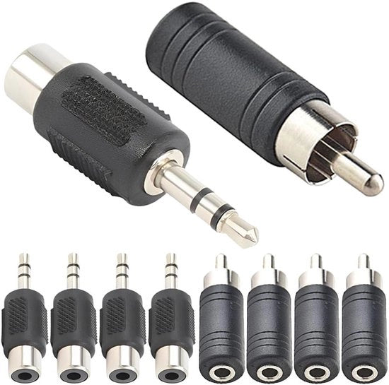 Adattatore 1/8 pollice femmina stereo a mono cinch-maschio e adattatore 3,5 mm stereo a mono RCA-femmina verniciato nero da 10 pezzi