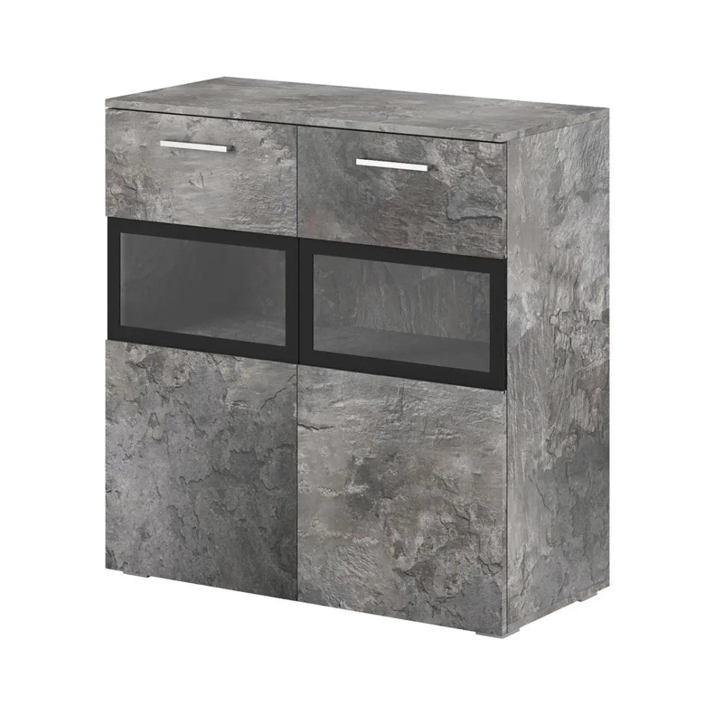 Buffet 90cm per soggiorno con 2 porte in vetro color effetto ardesia collezione CONNOR