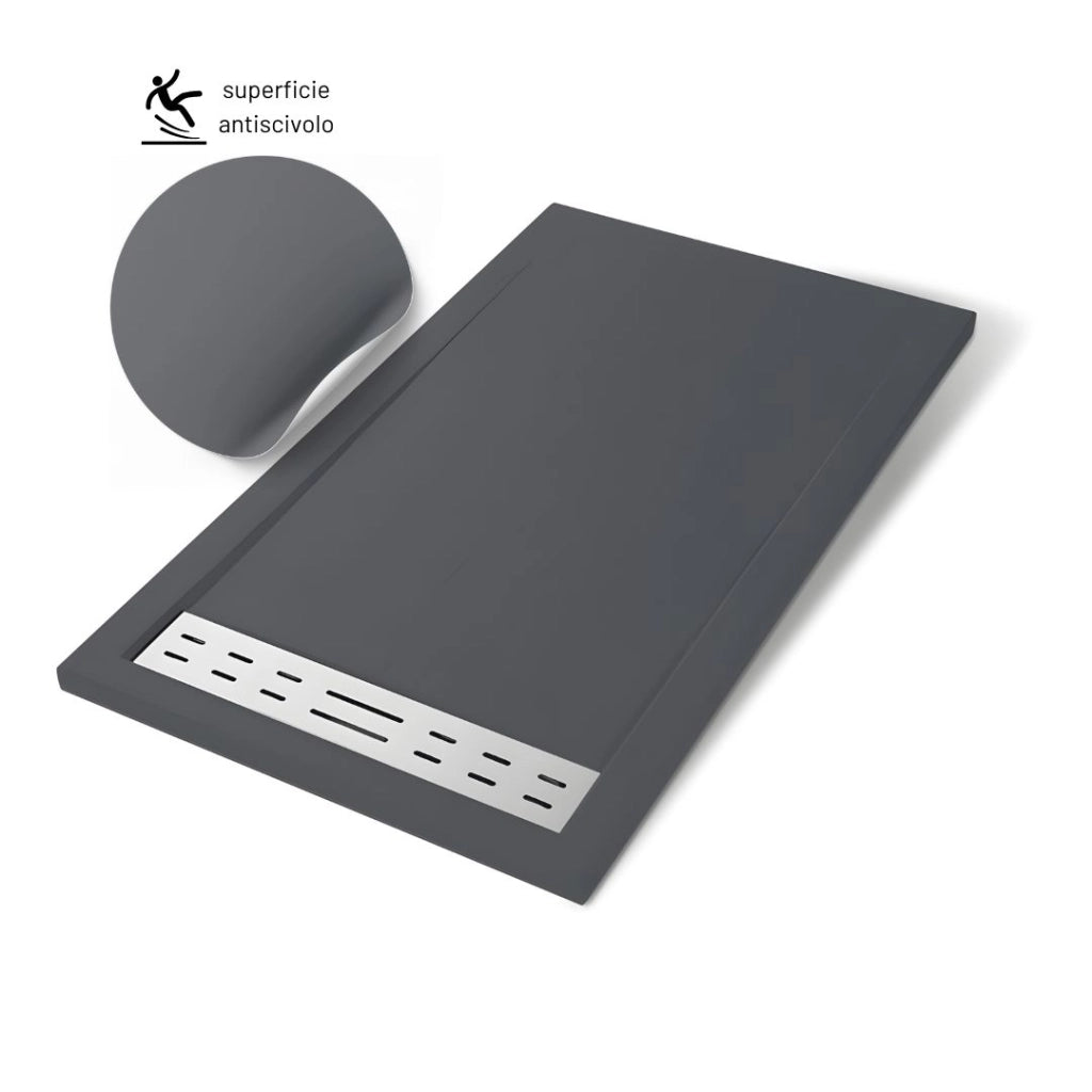 Piatto doccia mineral marmo resina antiscivolo h 4 cm *** misure l120 x p80 x h4 cm, tinta antracite, confezione 1