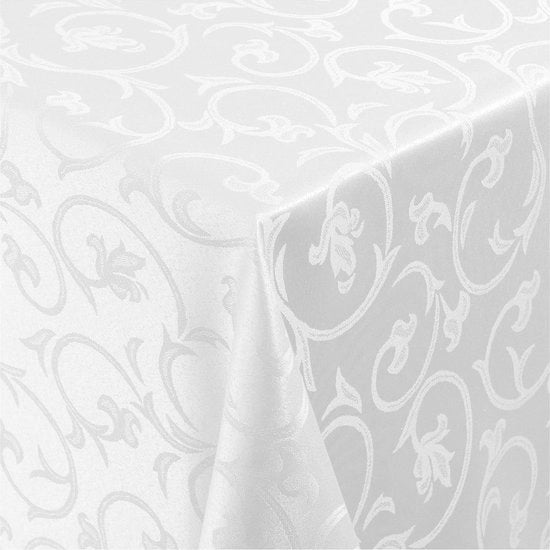 Tappeto di stoffa damascata con disegno barocco a rilievo a quadri in jacquard - 130x250 cm - bianco