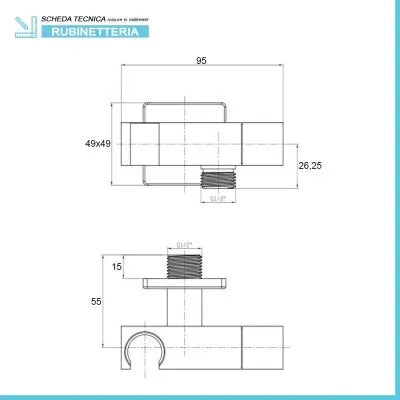 Supporto doccia cromato design squadrato con rubinetto da arresto