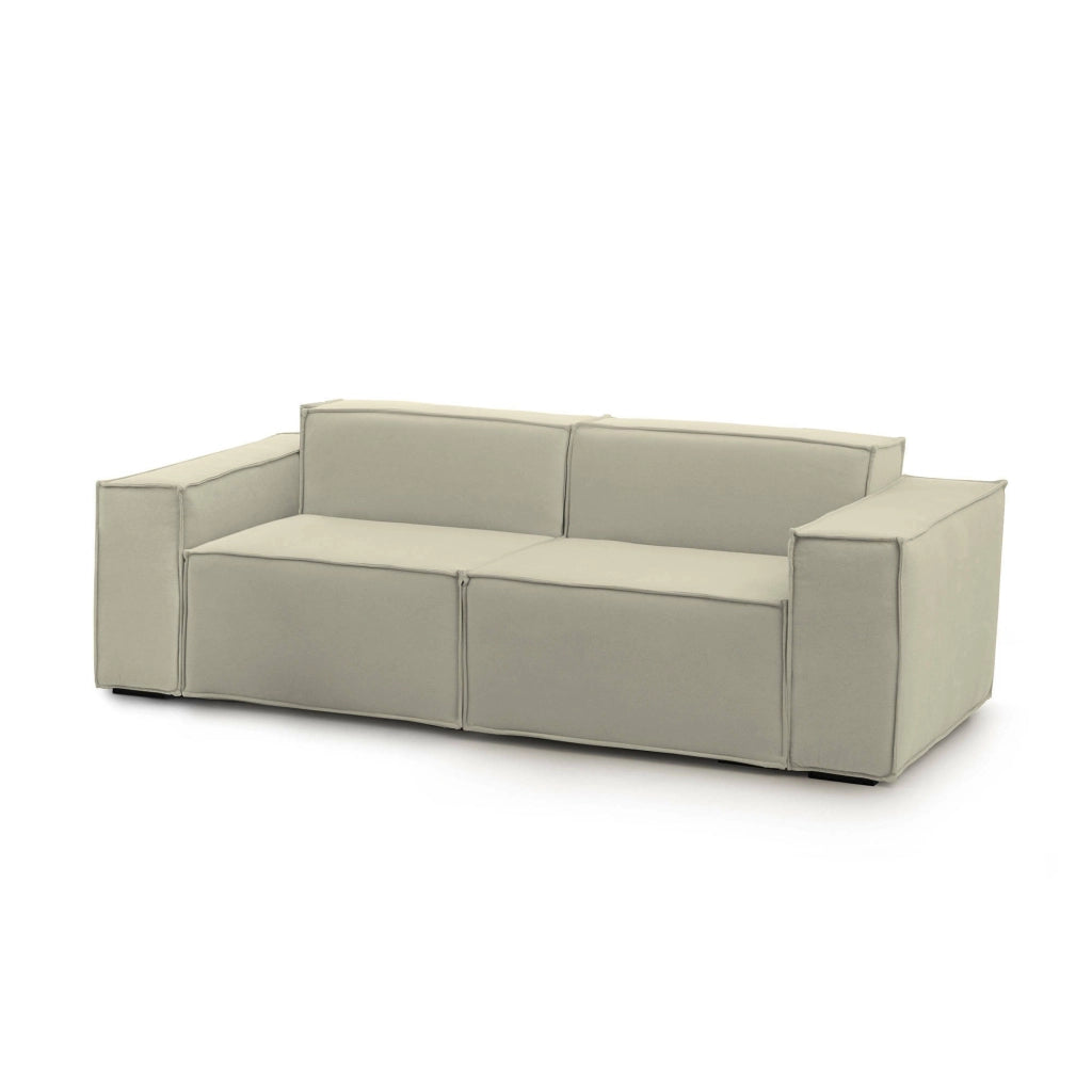 Divano fisso Lepidolite, Divano componibile a 2 posti lineare, Made in Italy, SofÒ  moderno da soggiorno in tessuto, Cm 220x95h70, Beige