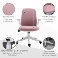 Sedia da Ufficio Ergonomica ad Altezza Regolabile, in Tessuto Effetto Velluto, 62.5x60x94-104 cm, Bianco e Rosa