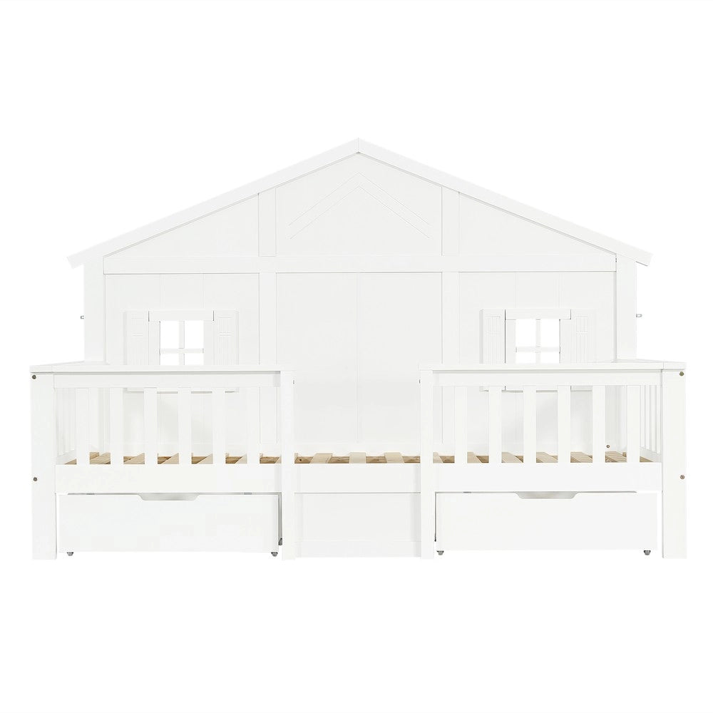 Letto Singolo Bambini a Casetta con Cassetti ¨C Xylo ¨C Pino MDF Multistrato Bianco 90x200