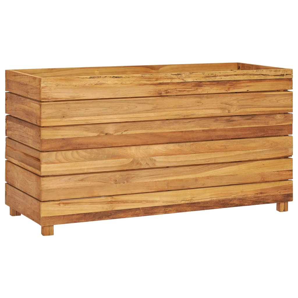 Aiuola rialzata con fioriera 100 x 40 x 55 cm legno di teak riciclato e acciaio 02_0000896