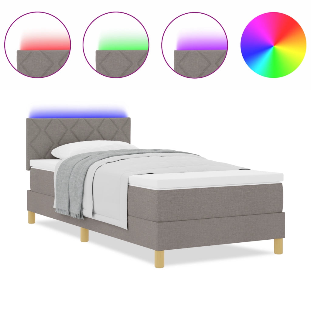 Letto con box spring e materasso tortora 100x200 cm tessuto