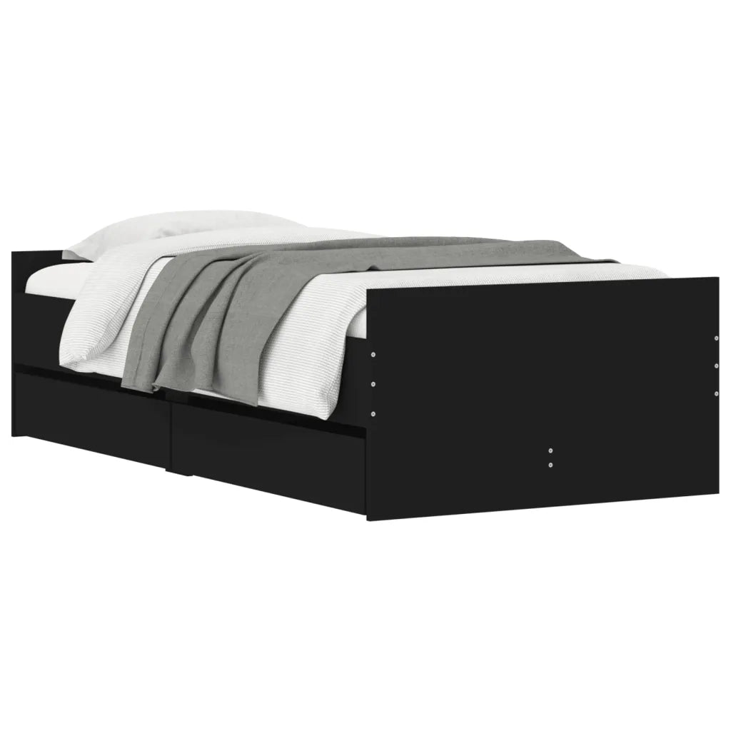 Letto singolo | Letto per adulti | Giroletto con Cassetti Nero 90x190 cm