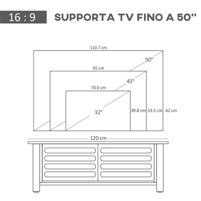 MOBILE TV CON 3 SCOMPARTI APERTI 2 ARMADIETTI PIANO D'APPOGGIO PER TV FINO A 42"