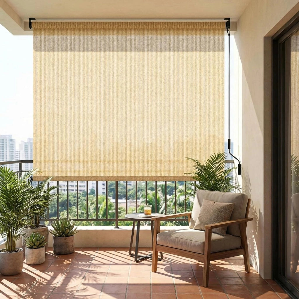 Tenda da sole verticale 120 x 180 cm, in HDPE per pergolato, tenda da sole, tubo in alluminio con manovella wireless, per balcone, terrazza, giardino, cachi, 1 pezzo