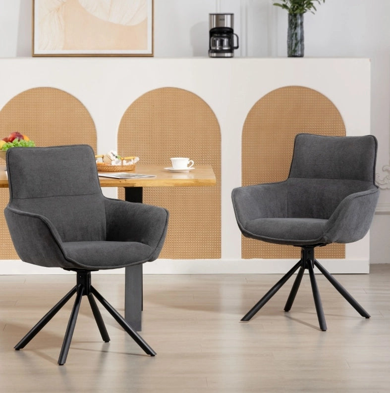 Set di 2 sedie da pranzo girevoli con braccioli in metallo grigio scuro