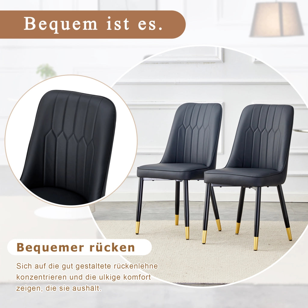 Sedia da Pranzo con Schienale Ergonomico e Gambe Antiscivolo, in Metallo e PU, Nero