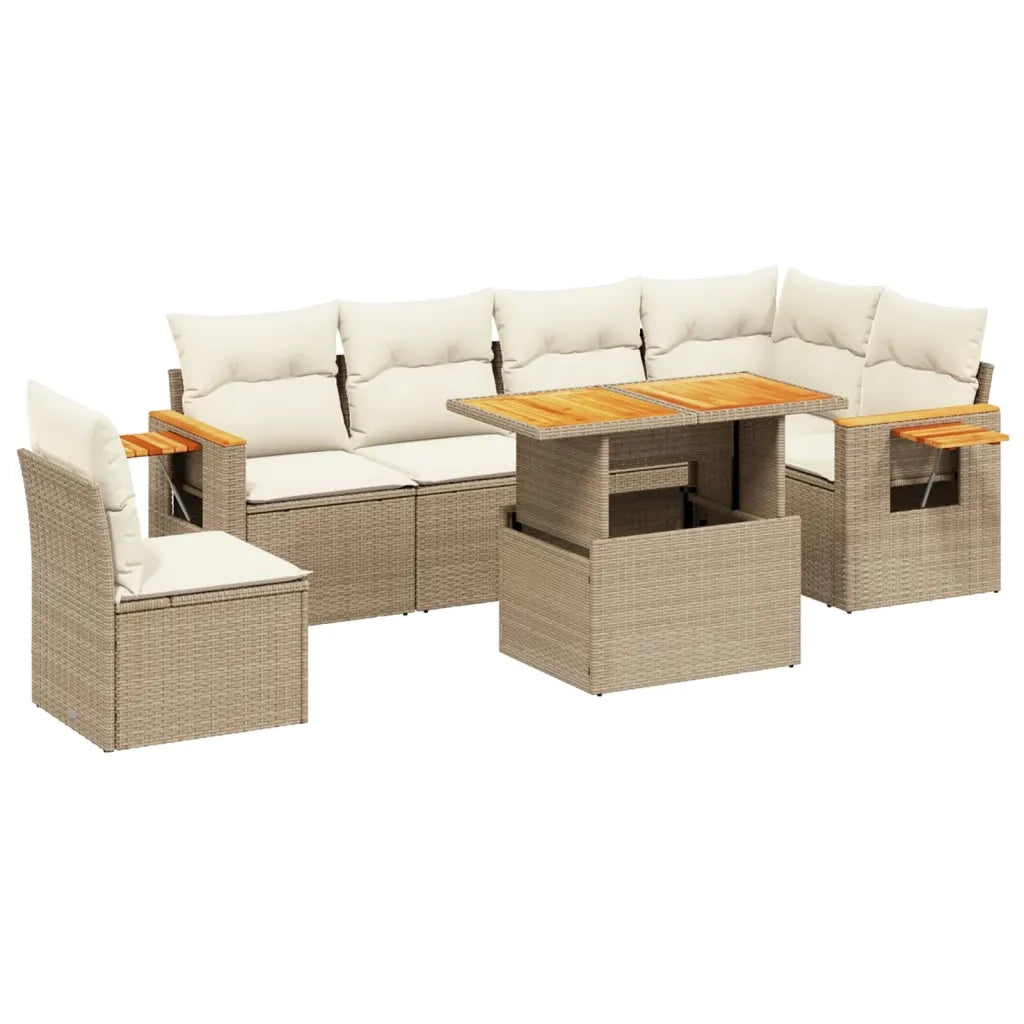Set Divani da Giardino 7 pz con Cuscini Beige in Polyrattan 3273543