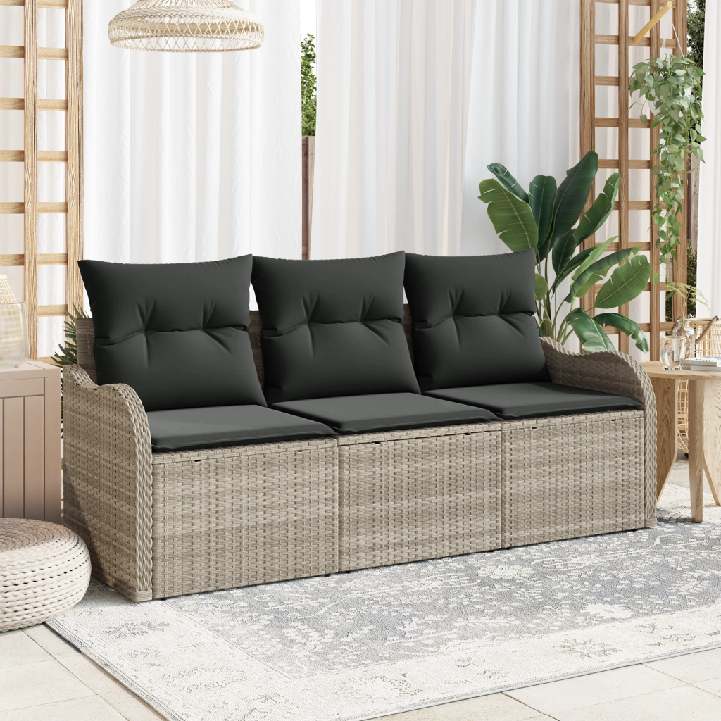 Set di 3 pezzi del divano da giardino con cuscini Grigio chiaro Polyrattan