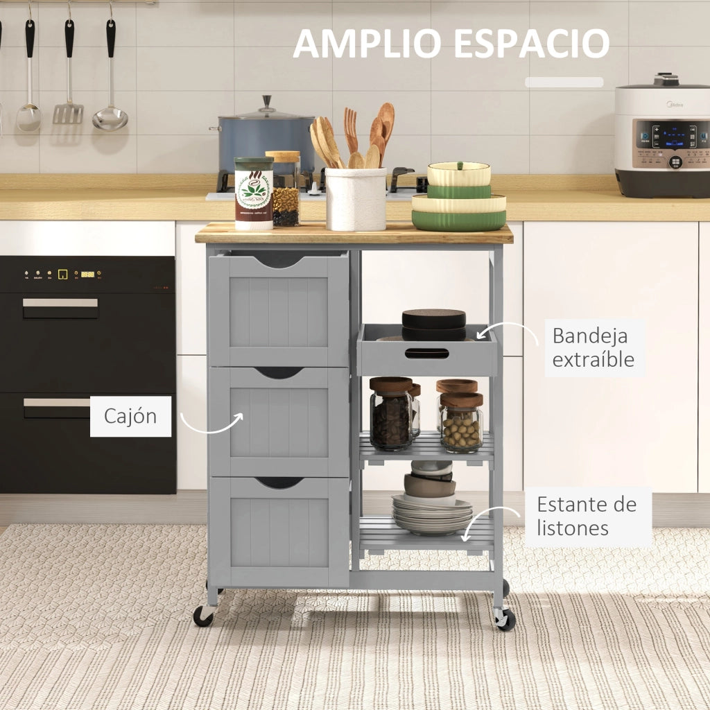 Carrello da cucina con 3 cassetti ¨C zephmum ¨C Grigio 67x37x85,5 cm