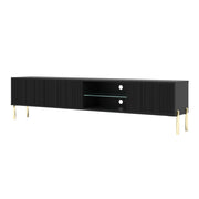 Mobile Porta TV Moderno Con 3 Ante Finitura A Doghe Verticali Vano Centrale Con Passacavi Struttura In Melaminico Per Soggiorno Salotto Design Moderno 175 X 31 X 47 Cm Nero