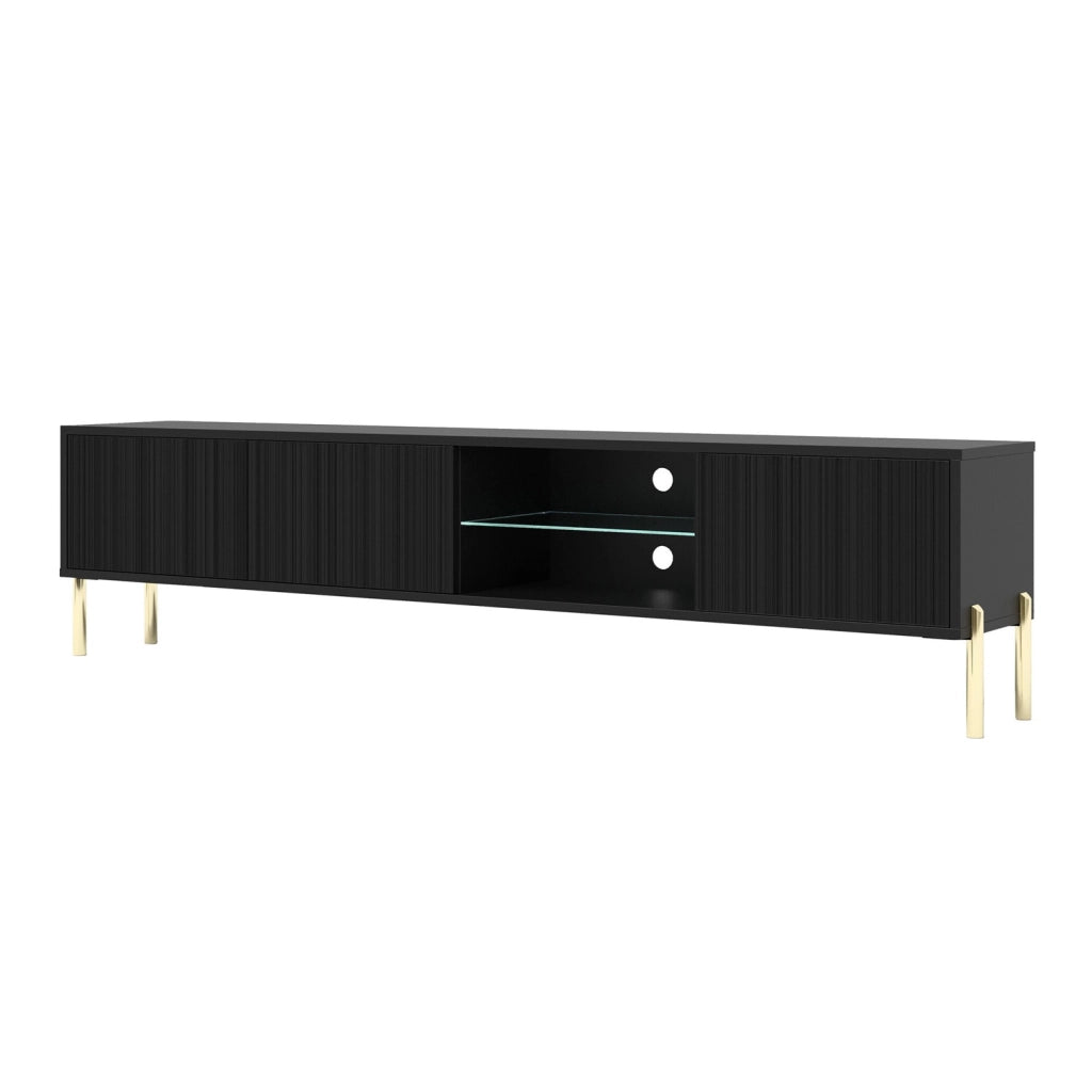 Mobile Porta TV Moderno Con 3 Ante Finitura A Doghe Verticali Vano Centrale Con Passacavi Struttura In Melaminico Per Soggiorno Salotto Design Moderno 175 X 31 X 47 Cm Nero