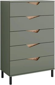 Cassettiera per camera da letto Marelle, Verde/Artigianale, 76 x 120 cm con 5 cassetti, adatto per riporre abiti e oggetti di uso quotidiano