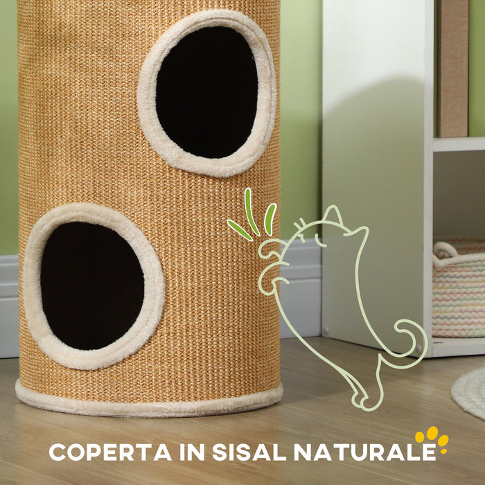 Torre Tiragraffi per Gatti con Casette in Peluche a 2 Livelli in Sisal Marrone