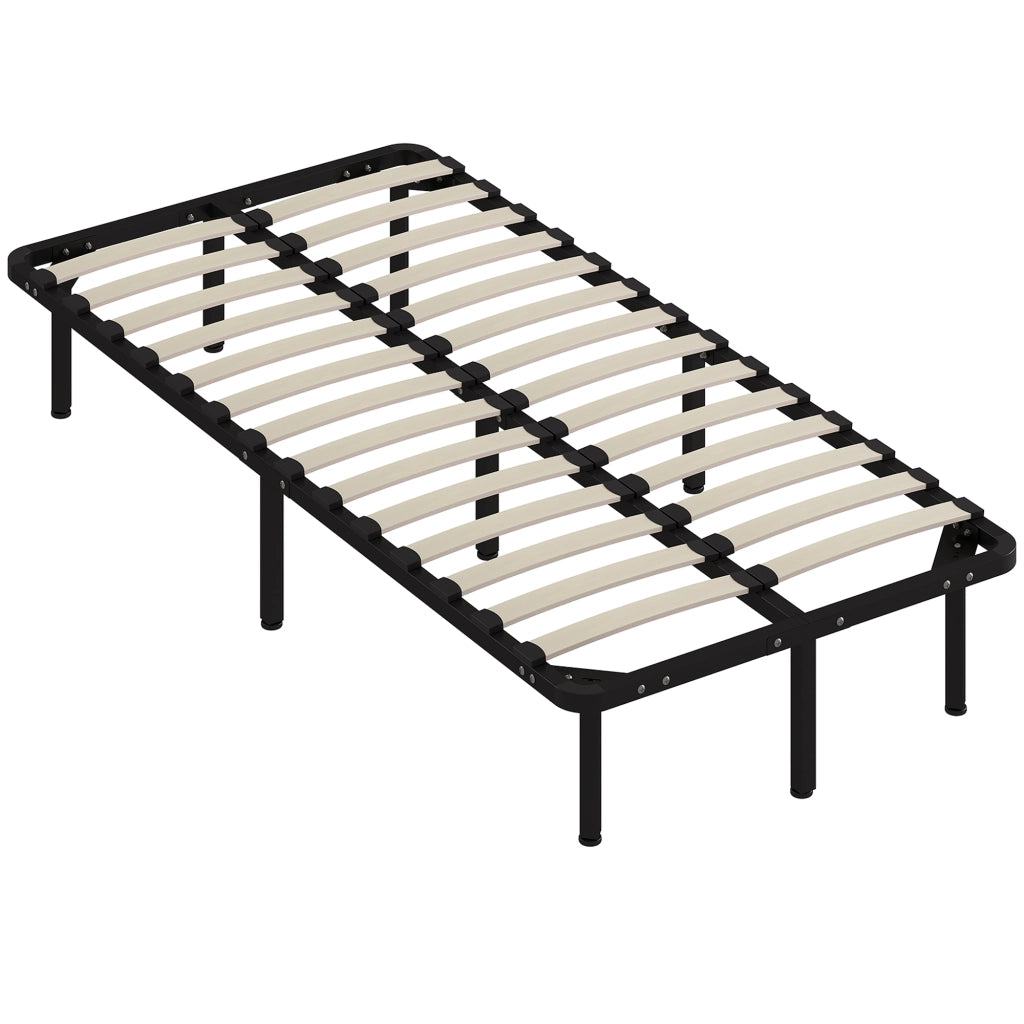 Letto Contenitore in Legno e Acciaio con Doghe ¨C zephmum ¨C 190x90x31 cm Nero e Legno