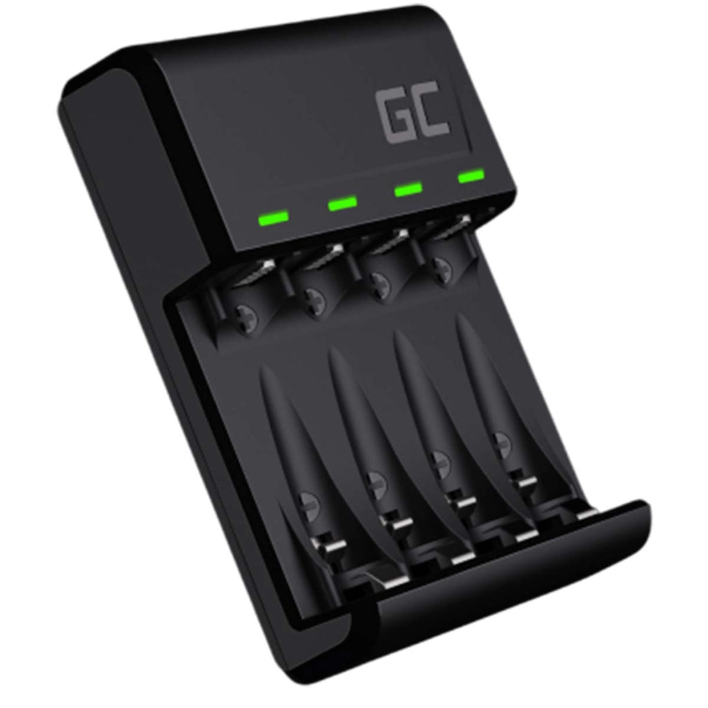 Caricabatterie più 4x Batterie Ricaricabili AA 800mAh Ni-MH Nero Green Cell
