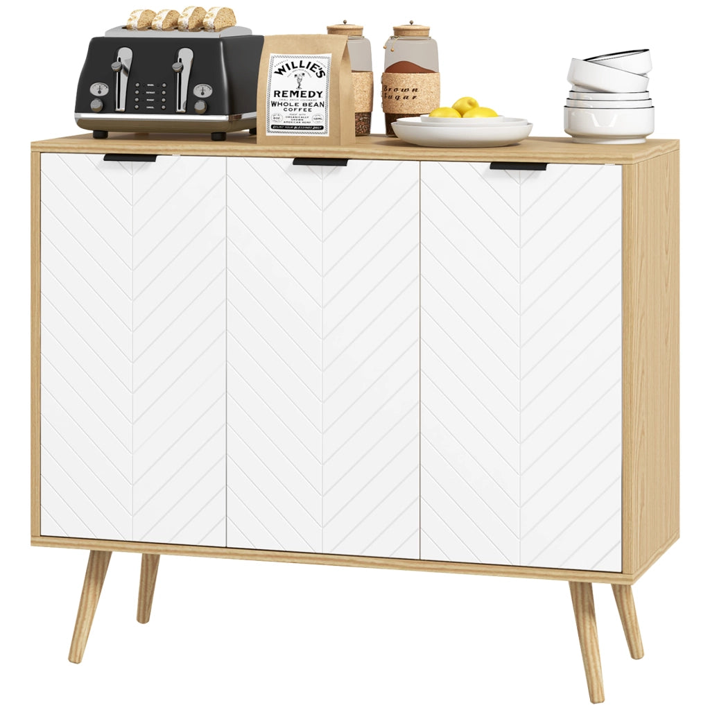 Credenza con ante e cassetti ¨C Zephmum ¨C Legno naturale 91.5x35x77.4 cm